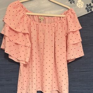 Chenault Pink Heart Print Ruffle Blouse